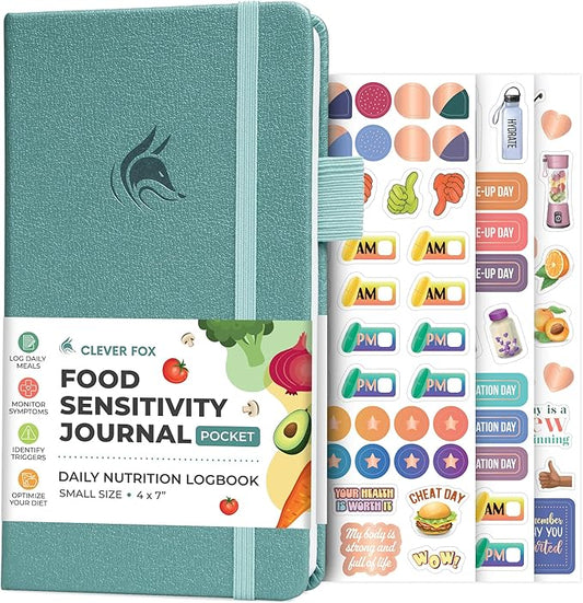 Clever Fox Food Sensitivity Journal Pocket – Daily Intolerance & Symptom Log for IBS, Diabetic, Low Fodmap, Elimination Diet – Health Tracker, 3.7x6.7 (Aquamarine) - Bloomnest