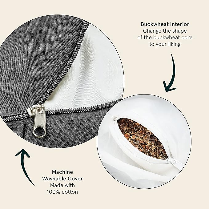 Retrospec Sedona Zafu Meditation Cushion with Buckwheat Hull Fill - Adjustable Yoga & Pilates Equipment Support - 17in Crescent Cotton Cover