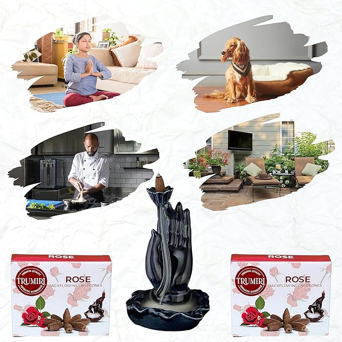 Rose Backflow Incense Cones - Total 20 Incense Cones Waterfall - Dual Pack of 10 Incense Backflow Cones - Waterfall Incense Cones - Incense Waterfall Cones TRUMIRI
