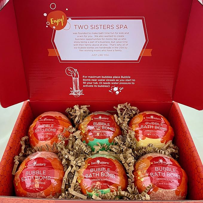Dragon Bath Bombs for Kids with Surprise Toys Inside (6 Pack) - Large Bubble Bomb, Gentle and Safe, USA Made, Birthday Gift for Boys and Girls by Two Sisters - Bloomnest