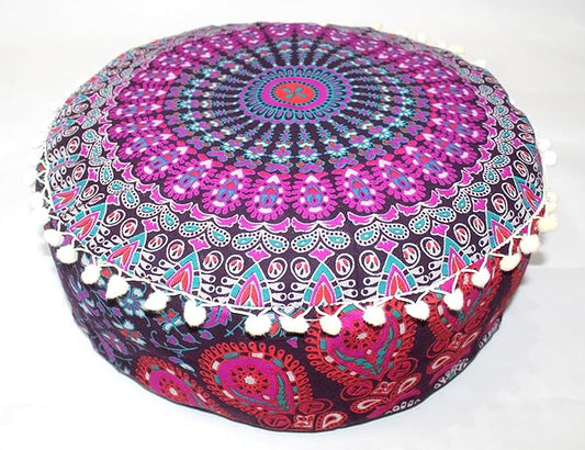 INDIAN CRAFT CASTLE ICC Mandala Barmeri Large Floor Pillow Cover Cushion Meditation Seating Ottoman Throw Cover Hippie Decorative Zipped Bohemian Pouf Ottoman Cases Pink Peacock 16" Round - Bloomnest