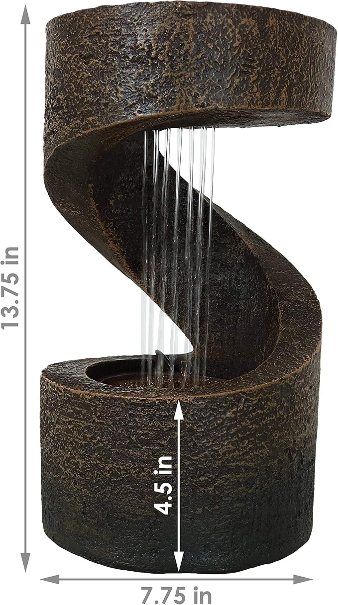 Sunnydaze Winding Showers Tabletop Water Fountain - 13 Inch Relaxing Indoor Desktop Water Fountain with LED Lights - Office, Bedroom, Living Room - Bloomnest