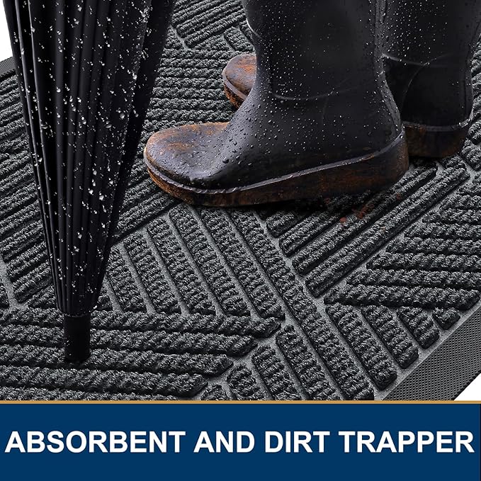 Smiry Front Door Mat Outside Entrance, Heavy Duty Sturdy Natural Rubber Doormat, Trap Dirt and Moisture, Easy Clean Low Profile Mats for Indoor Outdoor Entry, Irregular Triangle (36x24, Grey) - Bloomnest