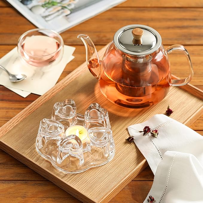 CNGLASS Glass Teapot with Infuser(37.5oz),Clear Tea Kettle with Removable Stainless Steel Strainer,Stovetop Safe Glass Teapot for Blooming and Loose Leaf Tea - Bloomnest