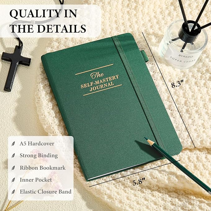 JUBTIC Self-Mastery Journal for Men - Gratitude Journal for Daily Reflection, Positivity and Self-Care and Reflection - Guided Manifestation Journals - Goal Journal for Women & Men(Dark Green) - Bloomnest