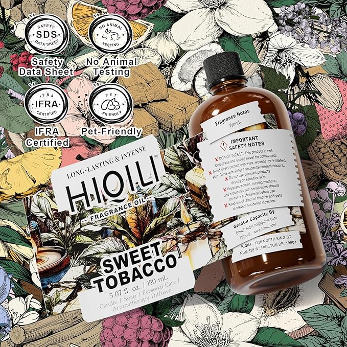 HIQILI Sweet Tobacco Fragrance Oil for Home Essential Oil Diffuser, Candle, Soap, Perfume & Body Scrubs Making, Rich Scent - 5.07 Fl Oz - Bloomnest