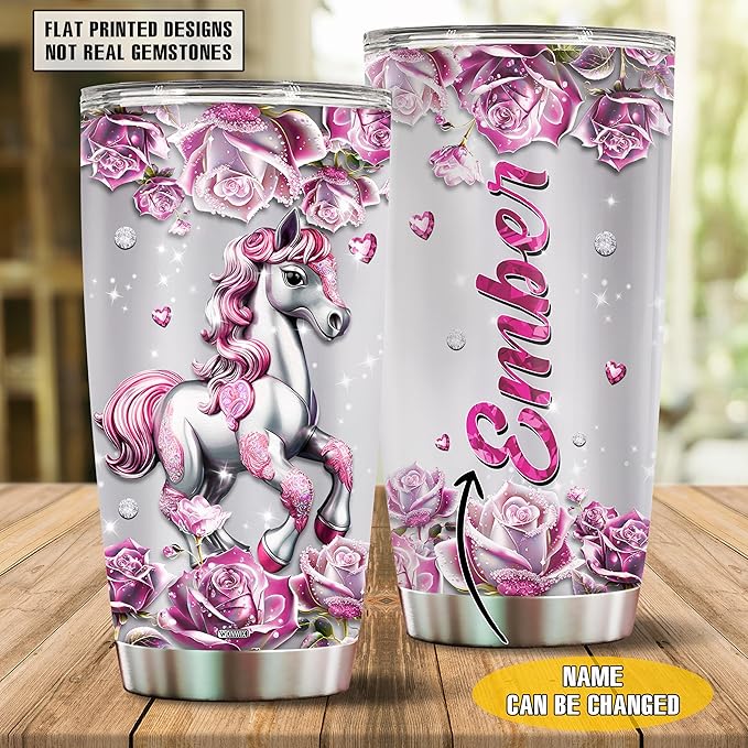 Personalized Horse Gifts for Girls, Women, Insulated Stainless Steel Coffee Cup, Travel Mug, Tumbler, Water Bottle, Gift for Horses Lover, Christmas, Birthday, Mother's Day, Valentine - Bloomnest