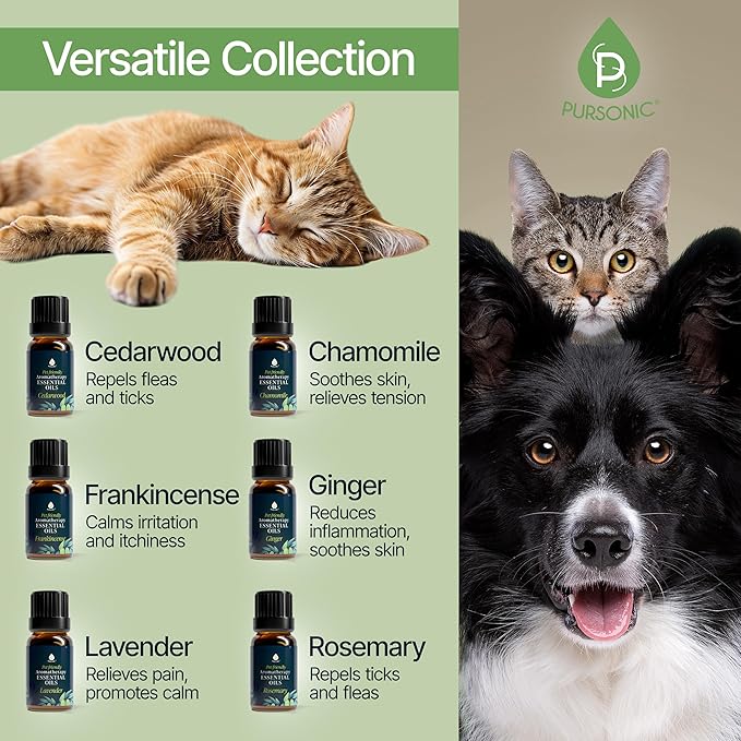 PURSONIC Pet Friendly Aromatherapy Essential Oils Collection, 6-Count - Safe for Dogs and Cats, Natural Relaxation and Stress Relief - Bloomnest