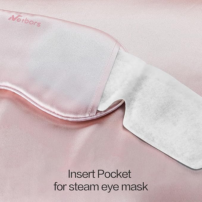 22mm Mulberry Silk Beauty Sleep Mask with Velvet Band & Travel Pouch, Light Blocking, Hair & Skin Friendly,Pink Gift Packaging - Bloomnest
