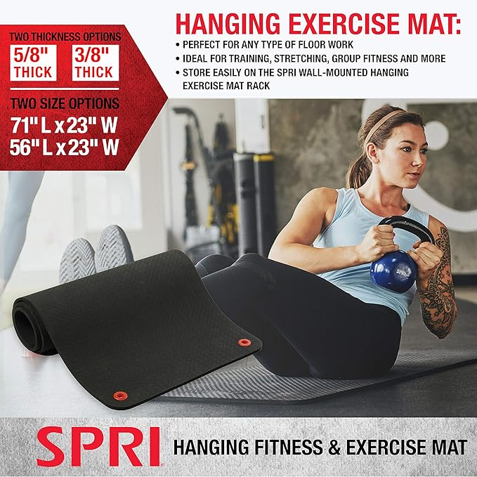 SPRI Hanging Exercise Mat, Fitness & Yoga Mat for Group Fitness Classes, Commercial Grade Quality with Reinforced Holes - Bloomnest