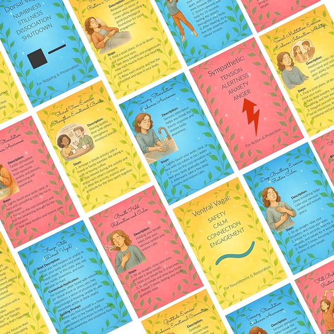Vagus Nerve Reset Deck - Somatic Exercises for Nervous System Regulation & Mental Health | Polyvagal Theory-Based Therapy Games & Self-Care Gifts for Therapists