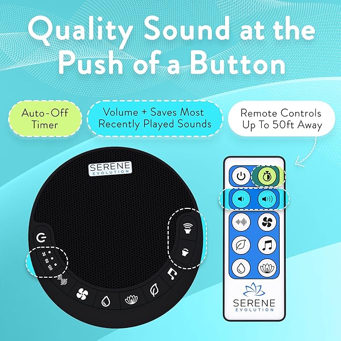 Serene Evolution White Noise Machine for Adults Sleeping - Sound Machine for Sleep with 60 Soothing Sounds of Ocean, Fan, Rain, and More - Noise Machine for Office Privacy and Baby Sleep Aid - Black - Bloomnest