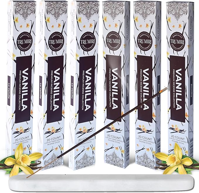 Vanilla Incense Sticks - Total 120 Insence-Sticks - 6 Packs of 20 Insense - Inciensos - Inscents - Natural Non Toxic Ingredients - Incents - Incence - Inscense - Insents TRUMIRI