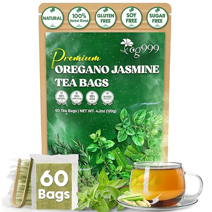TOG999, Premium Oregano Herbal Tea with Jasmine-Like Notes – 60 Tea Bags | Blend of Oregano, Thyme & Lemongrass | Caffeine-Free, Natural Flavor, Premium Quality Herbal Infusion - Bloomnest