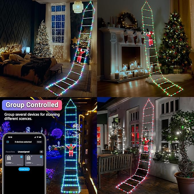 Toodour Christmas Decorations Lights, 10ft Smart RGB Christmas Decorative Lights with Santa Claus, Bluetooth & App Controlled Ladder Light - Music Sync Color Changing Xmas Light for Indoor Outdoor - Bloomnest
