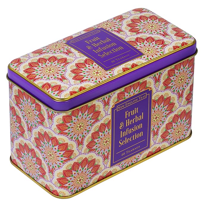 New English Teas Fruit and Herbal Tea in Tin with 40 Teabags - Rosehip & Hibiscus, Peppermint, Chamomile & Black Tea with Lemon & Ginger - Bloomnest