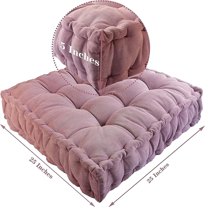 Verpert Floor Pillow 25x25 Inch Square Meditation Cushion Floor Seating for Adults Oversized Tufted seat Cushion Reading Nook for Kids, Yoga Meditation Pillow for Sitting on Floor (Purple)