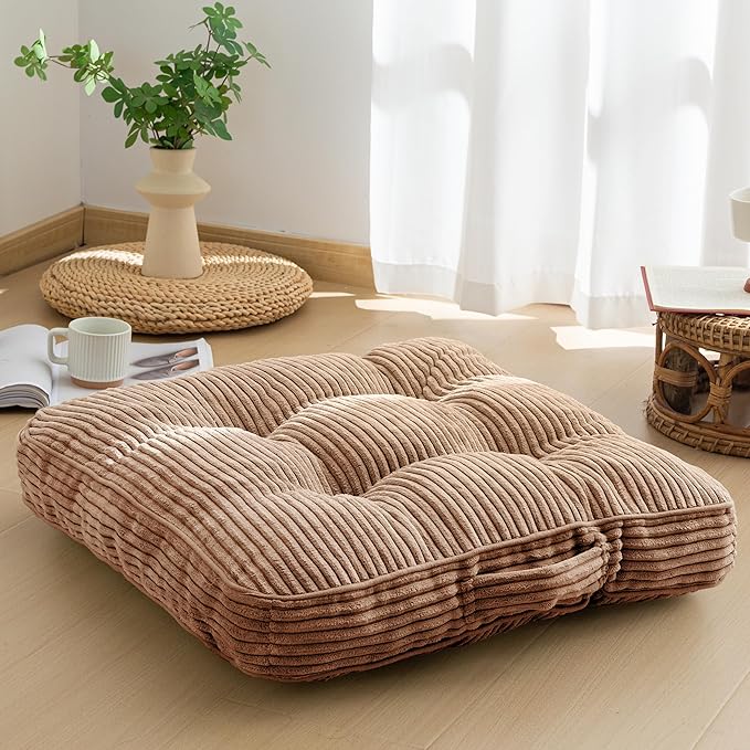 HIGOGOGO Washable Floor Pillow Cushion for Adults, Meditation Cushion Pillow, Large Square Floor Sitting, Removable Tufted Corduroy Cover, for Tatami Living Room or Yoga, 22x22 Inch, Machine Washable - Bloomnest