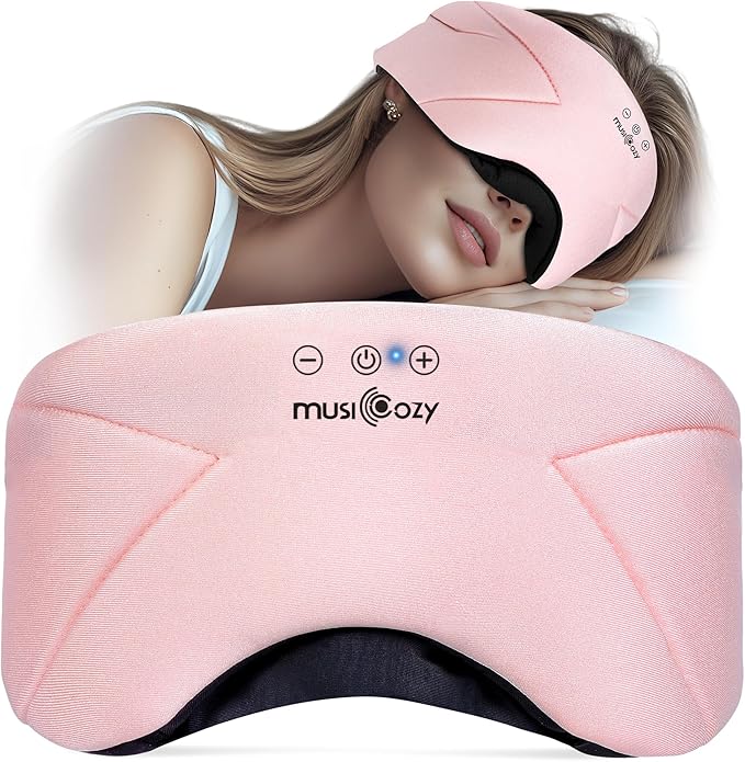 MUSICOZY Bluetooth Sleep Headphones 5.4, Wireless Over-Ear Headphones with Built-in HD Stereo Speakers, Cooling Eye Mask Design, 14H Playtime, Washable, for Side Sleepers, Travel & Relaxation - Bloomnest