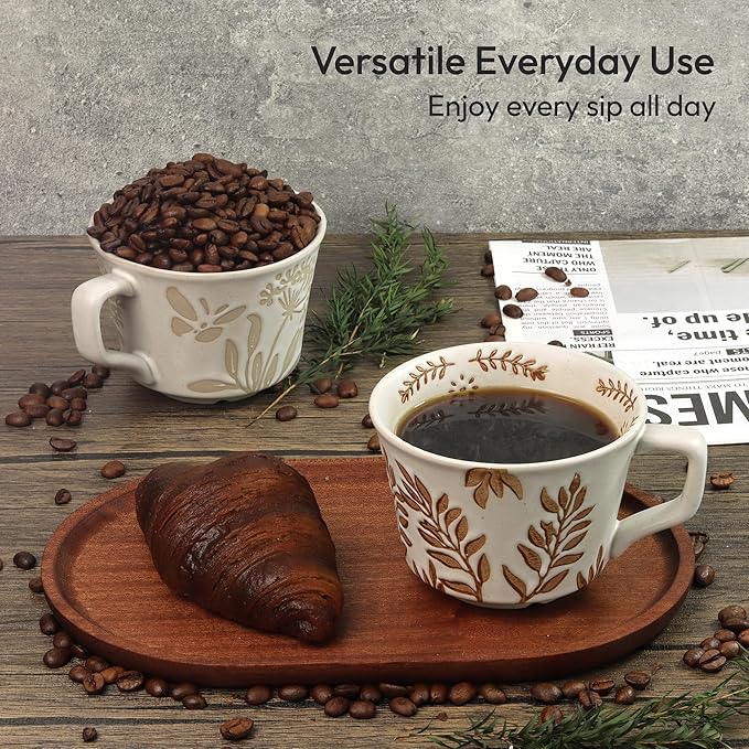 Ceramic Coffee Mug, 12 oz Novelty Unique Teacup with Handle, Stoneware Cup for Tea Mocha Latte Cappuccino Espresso (Set of 2, Butterfly and Ivy) - Bloomnest