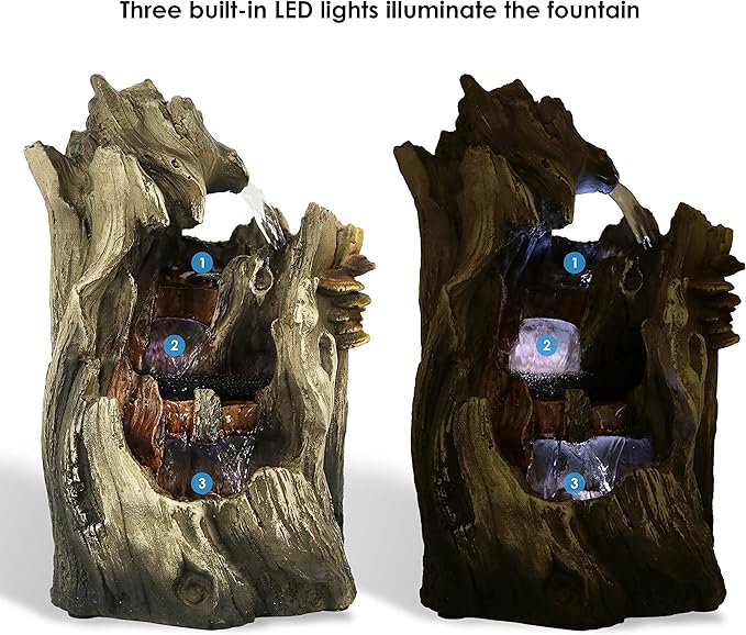 Sunnydaze Tabletop Water Fountain - 14 Inch Relaxing Indoor Desktop Water Fountain - Cascading Caves with LED Lights - Office, Bedroom, Living Room - Bloomnest