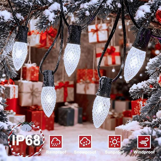 echosari 25 Pack C9 LED Replacement Christmas Light Bulbs, 0.8W UL Listed Commercial Grade Holiday Bulbs, C9/E17 Candelabra Base Sockets (Cool White) - Bloomnest