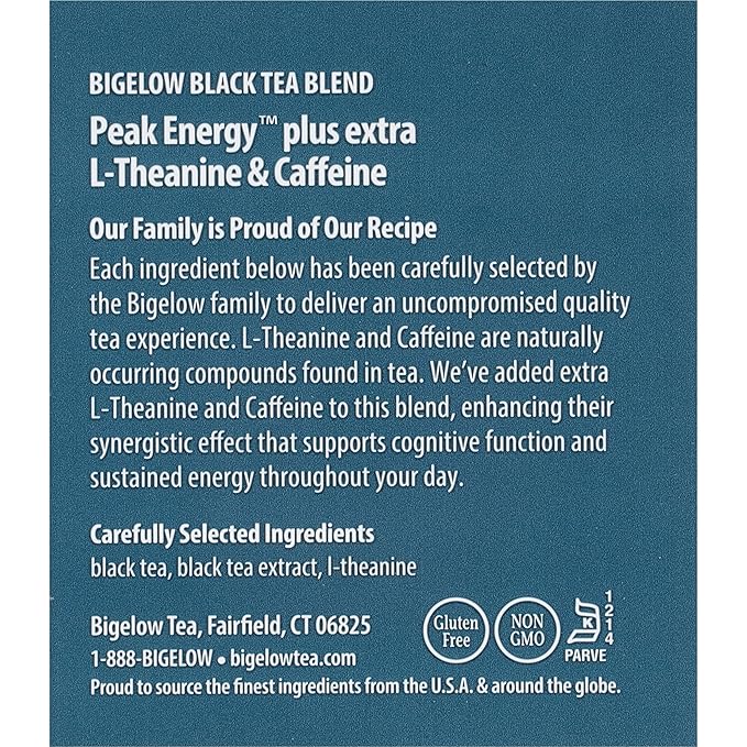 Bigelow Tea Peak Energy plus extra L-Theanine & Caffeine, 18 Count (Pack of 6), 108 Total Tea Bags - Bloomnest