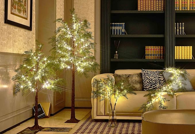 Birchlitland Christmas Garland with Lights Cadar Lighted Garland Battery Operated with Timer or USB Light 6FT 80 LED Fairy Lights, Faux Vine with Lights for Mantel Fireplace and Holiday Decor - Bloomnest