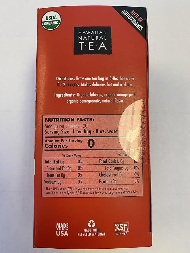 Hawaiian Natural Tea - Organic Hibiscus Bliss Herbal Tea, Caffeine-Free Hibiscus Tea, All-Natural and Antioxidant-Rich Wellness Tea, Vegan and Keto-Friendly, 60 Tea Bags - Bloomnest