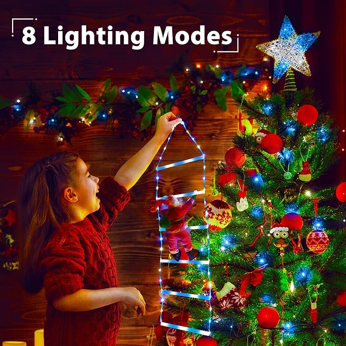 Toodour LED Christmas Light - 2.5FT Christmas Decorative Ladder Lights with Santa Claus, Xmas Decorations Light for Indoor Outdoor, Window, Garden, Home, Wall, Xmas Tree Decor - White & Blue - Bloomnest
