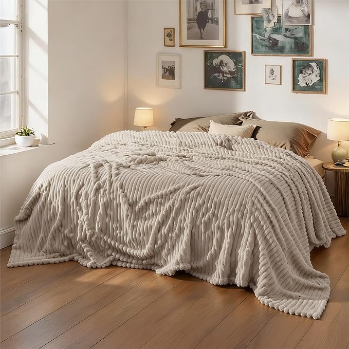 Bedsure GentleSoft Large Fleece Blanket for Bed - Cozy Soft Throw Blankets for Women, Cute Large Throws for Girls, Linen, 120x120 Inches - Bloomnest