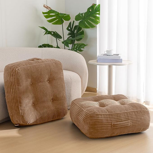 8" Washable Floor Pillow Cushion for Adults, Meditation Cushion Pillow, Large Square Floor Sitting, Removable Tufted Corduroy Cover, for Tatami Living Room or Yoga, 22x22 Inch, 2Pack, Machine Washable - Bloomnest