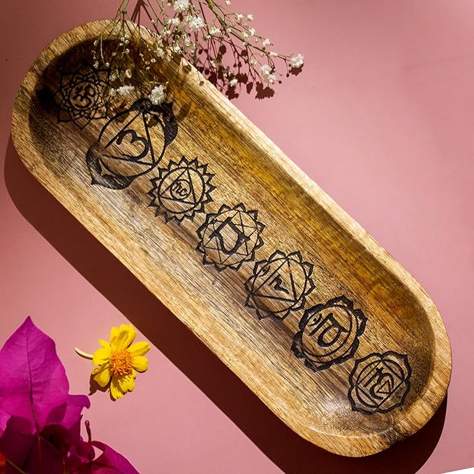 Hand Carved Incense Holder-Incense Burner/Ash Catcher/Handmade Wooden Insence Tray – Modern Gift Home/Room/Kitchen Décor Size 11x4x1.5 Inches