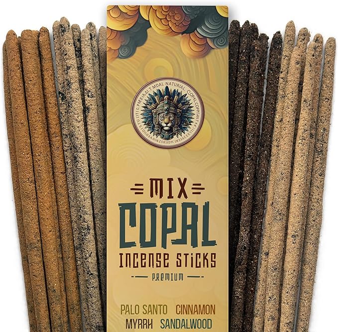 Mix Copal Aztec Incense 40 Sticks Mexico, Palo Santo, Myrrh, Cinnamon, Sandalwood for Yoga & Spiritual Cleansing - Pure Copal Resin Incense for Purifying Energy & Relaxation, JAGUARBIRD Bloomnest