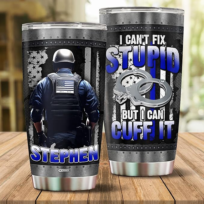 Personalized Police Tumbler Gifts for Men 20oz with Lid Travel Cup Coffee Mug Stainless Steel Insulated Water Bottle Gift for Police Man Dad Father Boy Friends - Bloomnest