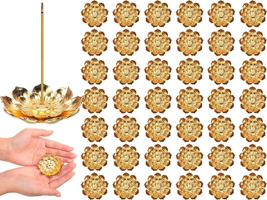 Layhit 60 Pcs Diwali Gifts Bulk Incense Holder 2.16 Inches/5.5 cm Return Gifts for Pooja Navratri Gold Lotus Incense Sticks Holder, Zinc Alloy Stick/Coil/Cone Anti Ash Spilling - Bloomnest
