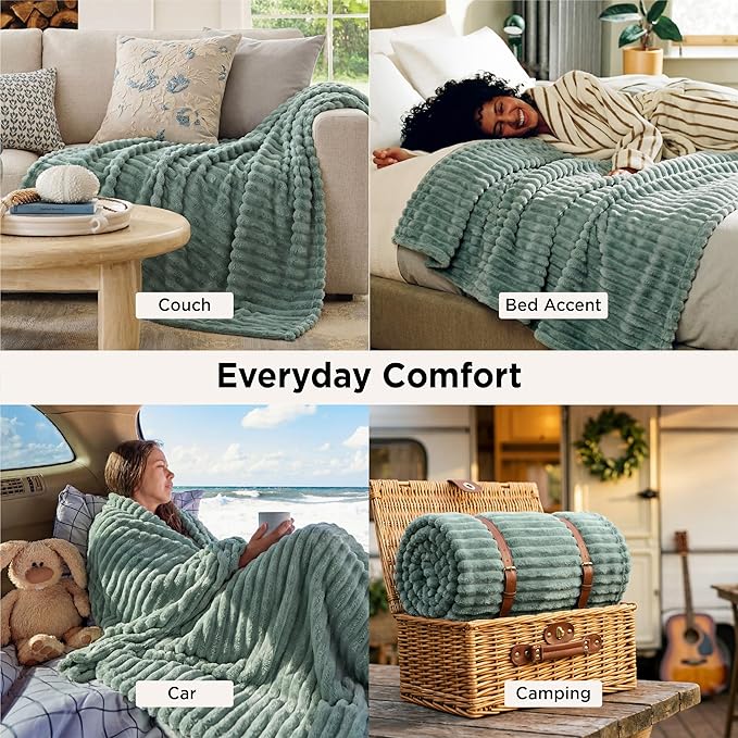 Bedsure GentleSoft Christmas Throw Blanket for Couch - Cozy Soft Green Blankets for Women, Cute Small Fleece Christmas Throws Gifts for Teens Girls Room Home Decor, Sage Green, 50x60 Inches - Bloomnest