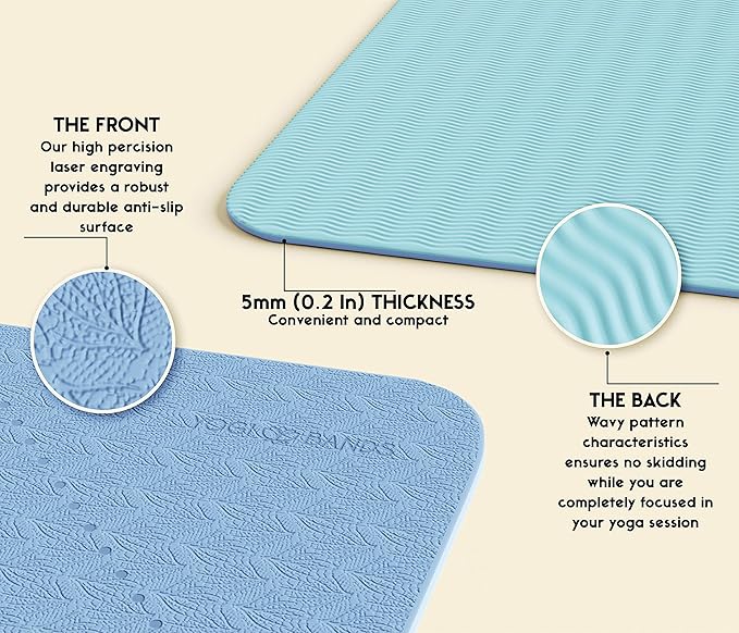 Premium TPE Yoga Mat - Body Alignment Guide Lines and Non-Slip Grip - Perfect for Home Exercise and Gym Workout - Light, Portable, Compact - Travel-Friendly Shoulder Strap - Bloomnest