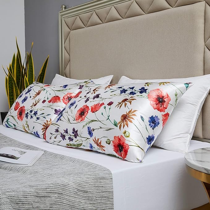 MR&HM Satin Pillowcase for Hair and Skin, Silk Satin Pillowcase 2 Pack, Standard Size Pillow Cases Set of 2, Silky Pillow Cover with Envelope Closure (20x26, Floral Mixted) - Bloomnest