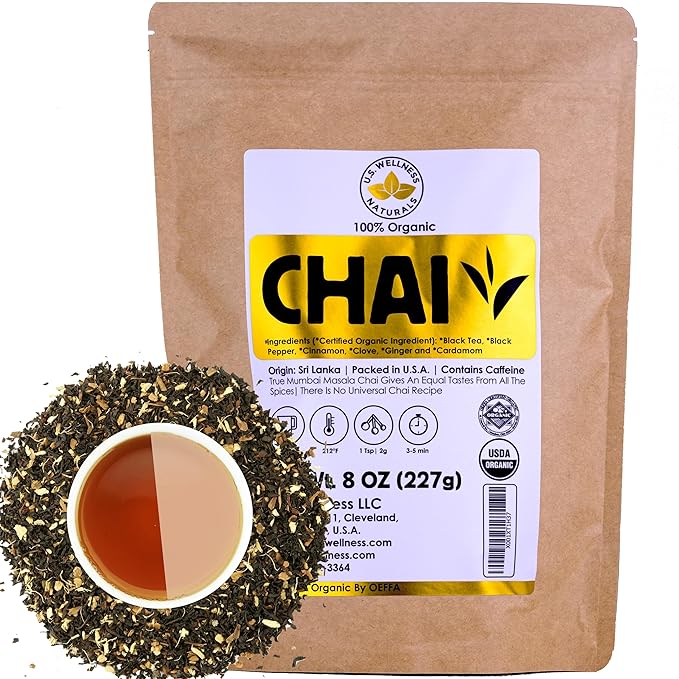 Classic Chai Tea Loose Leaf | CEYLON (110+ Cups) | 100% CERTIFIED ORGANIC Chai Ingredients| Black Tea, Cinnamon, Cardamom, Cloves & Black Pepper | Brews Chai Latte | Ancient Indian House Recipe | 8oz - Bloomnest