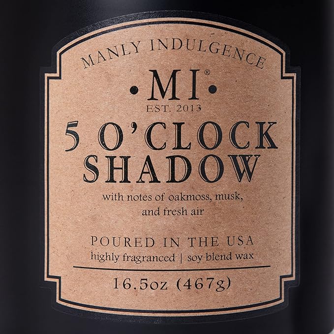 Manly Indulgence 5 O'Clock Shadow Scented Candle for Men 16.5 oz | 2 Wick & 2X Intense Fragrance | Oakmoss, Musk & Fresh Air | Up to 60 Hour Burn, Soy Blend Wax, USA Poured, Black - Bloomnest