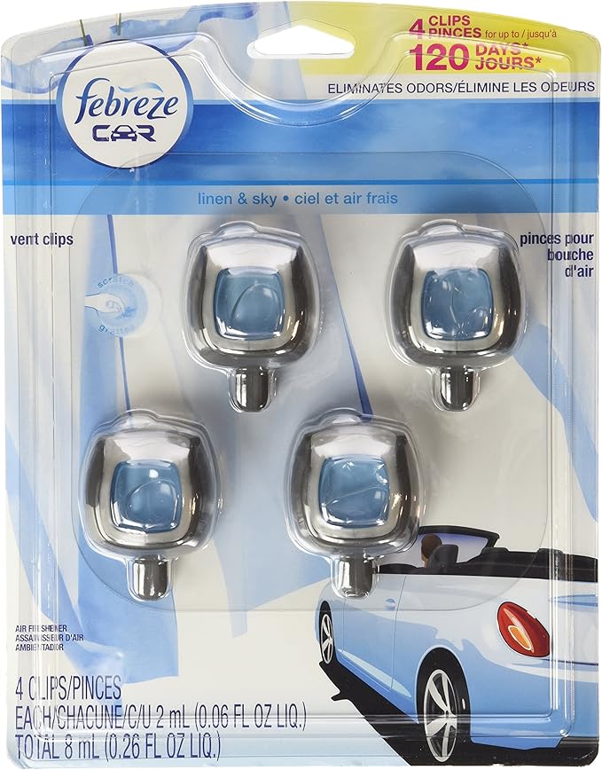 Febreze Car Vent-Clip Air Fresheners - 4 Pack (Linen & Sky)0.06 FL.OZ - Bloomnest