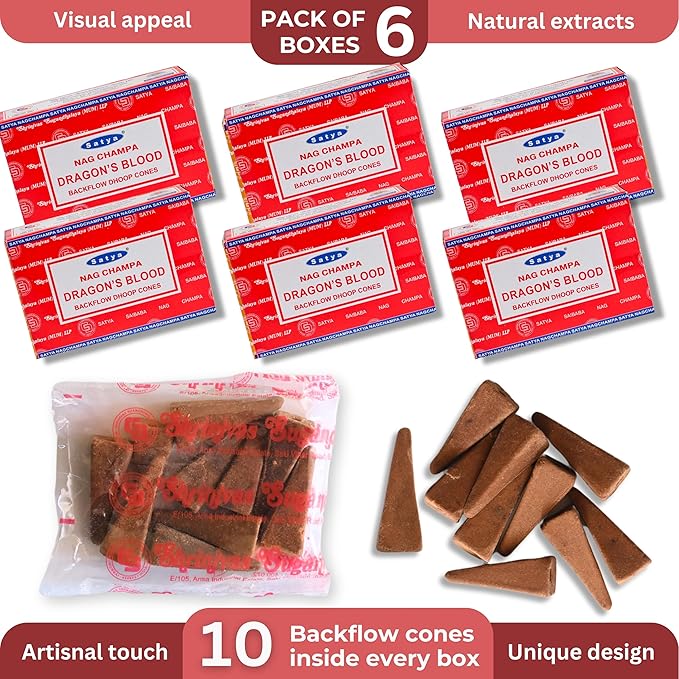 Dragon's Blood Backflow Incense Cones for Waterfall Aromatic Smoke Fountain Haze Falls and Mat Bundle - Pack of 6 TRUMIRI