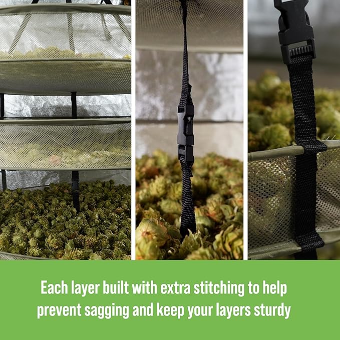 Grow1 3ft Drying Rack with Clip-On Levels Collapsible Mesh Herb and Flower Hanging Dryer with Removable Layers and Carrying Case - Bloomnest