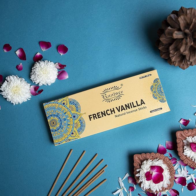 Raajsee Vnilla Incense Sticks 100 Gm Pack-100% Natural Insence Sticks -Organic Non Toxic - Charcoal Free - for Church,Aroma Therapy,Relaxation,Meditation RAAJSEE