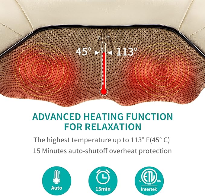 Nekteck Neck Massager for Pain Relief Deep Tissue, FSA Eligible Shiatsu Back Massager with Heating 3D Kneading Massage Pillow for Shoulder Leg Muscle, Office Home Car Use, HSA Eligible, Plug-in Use