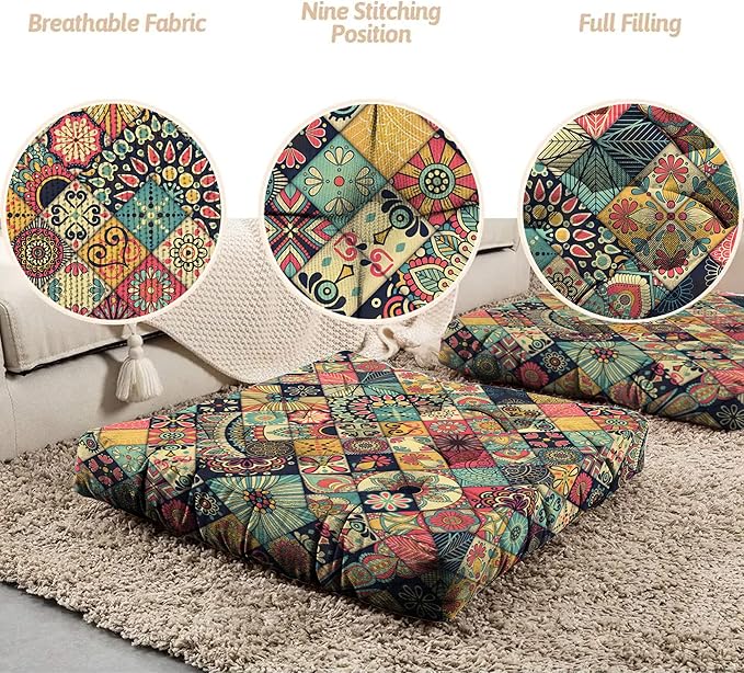 Mandala Meditation Cushion, Boho Meditation Mat, Meditation Pillows for Sitting on Floor, Cushions for Sitting in Home and Outdoor, Square Floor Pillows Cushion Seating for Yoga 22'' X 22'' - Bloomnest