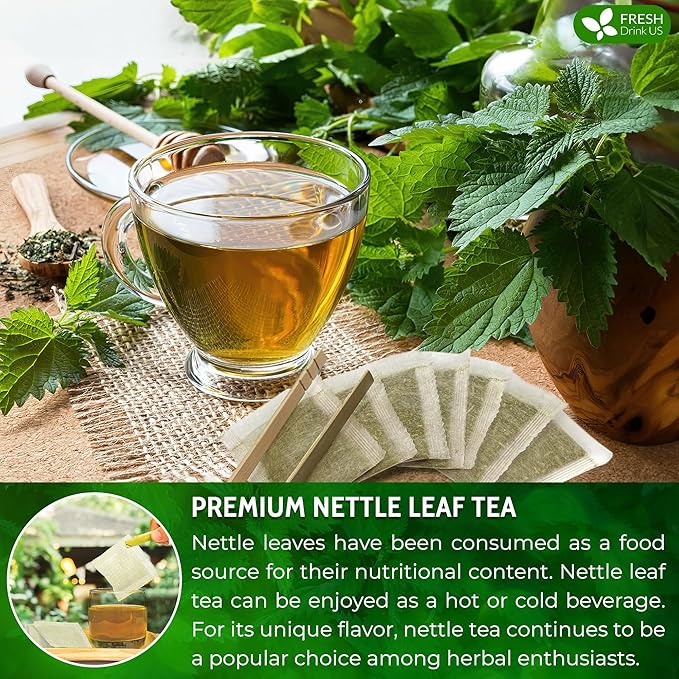 FreshDrinkUS, Premium 135 Nettle Leaf Tea Bags, 100% Natural & Pure, Stinging Nettle Leaf Tea, Nettle Leaf Tea, Burn Nettle, Stinging Nettle, Nettle Tea, Stinger Tea, No Sugar/ Caffeine & Gluten, Vegan - Bloomnest