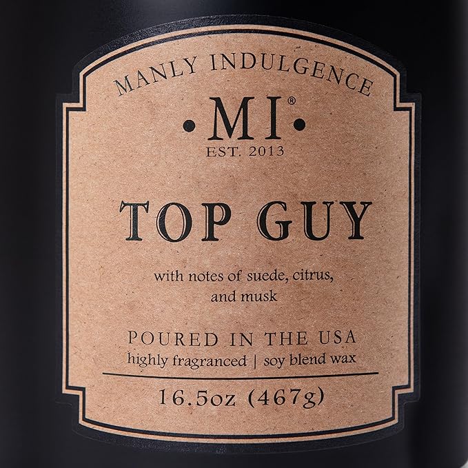 Manly Indulgence Top Guy Scented Candles for Men, 2 Wick, 16.5 oz, Premium Soy Blend Wax, 60H Burn, Candles for Home Scented - Made in The USA - Bloomnest