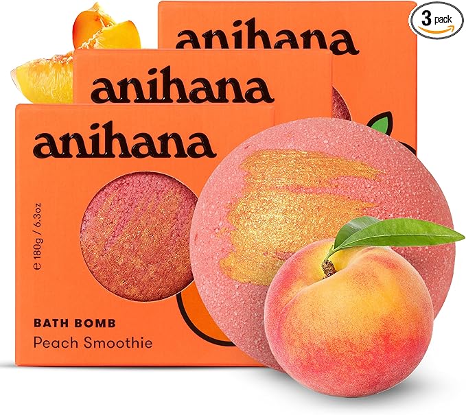 ANIHANA Bath Bombs with Coconut Oil, Paraben Free, Hand-Crafted Luxury Fizzers, Refreshing Peach Smoothie Scent, 6.3 oz Each, 3 Pack - Bloomnest